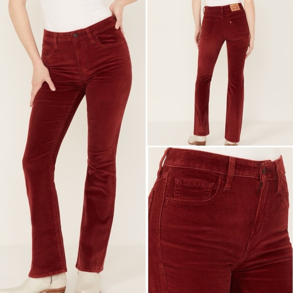 Levi’s 725 High Rise Boot Cut Maroon Corduroy Pants Sz 33 Academia Gilmore Girls - Picture 1 of 14